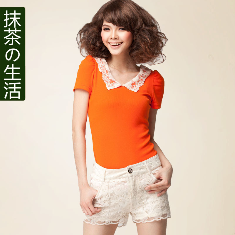 Green tea 2012 summer shorts beige lace shorts female