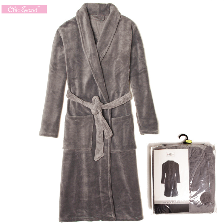 Grey ff men's thickening autumn and winter coral fleece Men sleepwear male robe bathrobes clothing