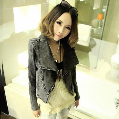 Grey ultra elastic short design denim outerwear 8553 free shipping