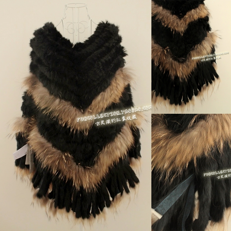 Gringotts handmade rabbit fur coat raccoon fur tassel cloak cape vivi autumn and winter