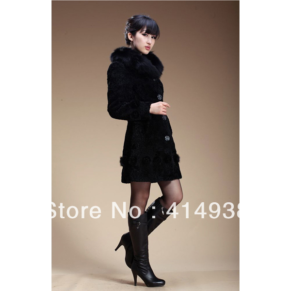 Guaranteed 100% genuine female fur outerwear medium-long sheep wool skin coat clothing warm winter 2012