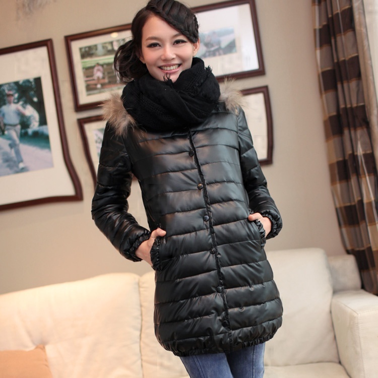 H-v1991 2012 women's raccoon fur medium-long slim leather wadded jacket 11 - 22