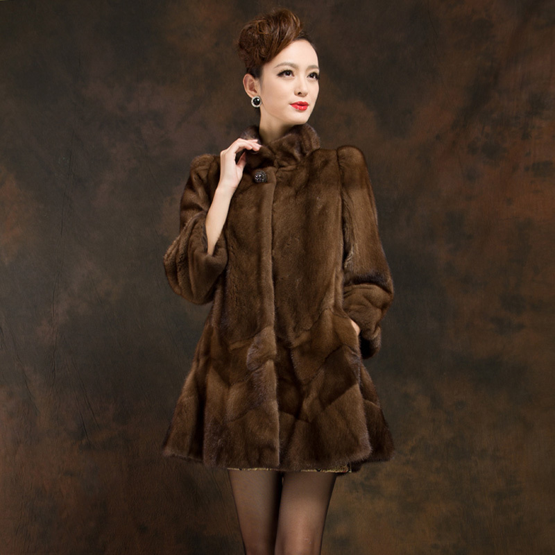 H3h2012 female mink marten overcoat fur coat stand collar skirt slim fur overcoat