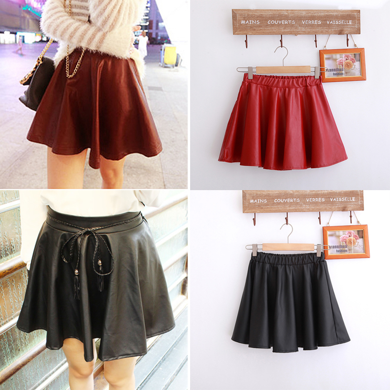 [Haiyun]Women's Fashion Thickeng Velvet PU Skirt Sexy Mini Leather Skirt Black/Red Free Shipping