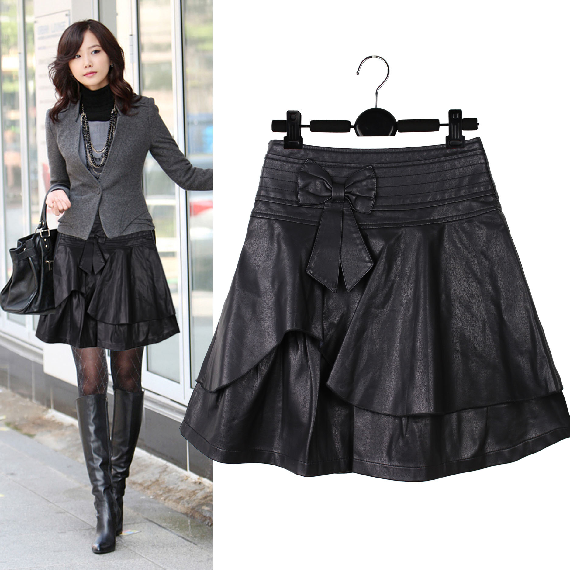 Half-length skirt    autumn and winter leather  PU   short skirt free shipping   plus size