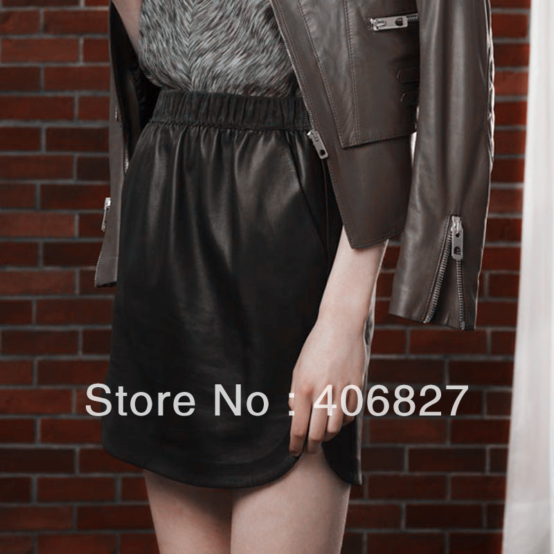 Half skirt Flax leather skirt skirts pencil leather skirt package hip leather A-line clothing  579a001