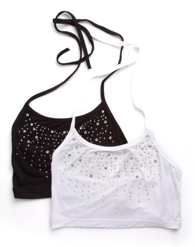 Halter-neck modal rhinestone short design vest spaghetti strap top basic halter-neck tube top tube top