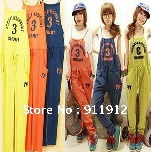 Han edition candy colors condole belt conjoined twins pants BeiDaiKu leisure free  shipping