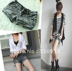 Han edition personality dew edge grid cloth arc pocket PAWS cowboy hot pants shorts female