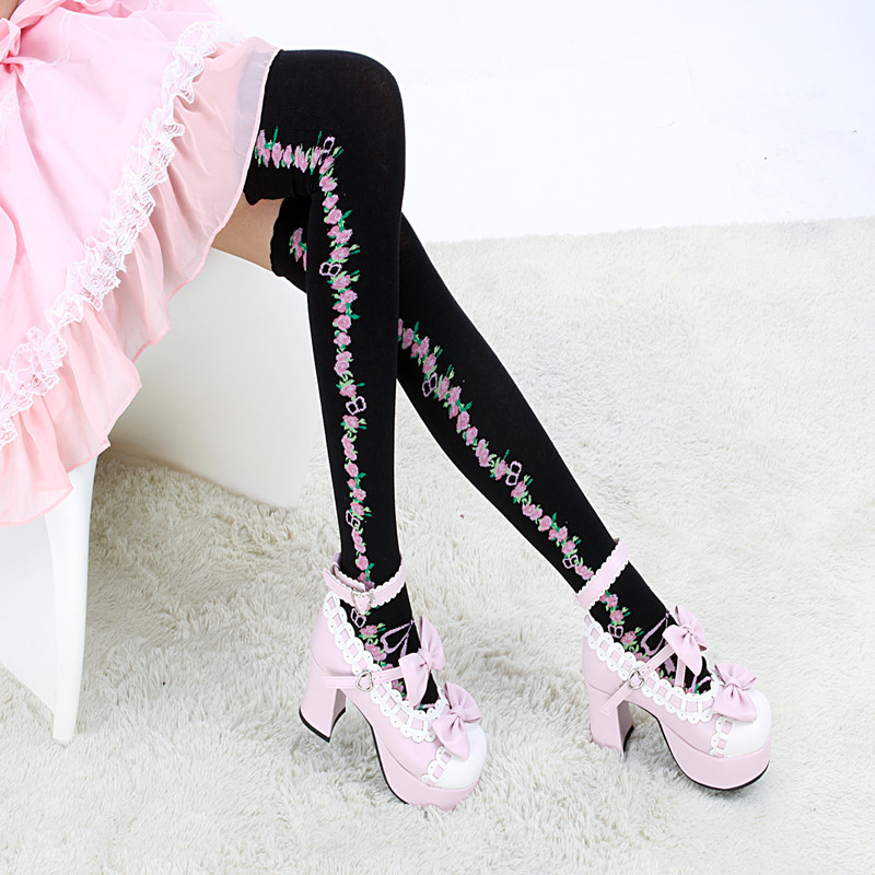 Hand-in rose pattern leg socks stocking over-the-knee socks