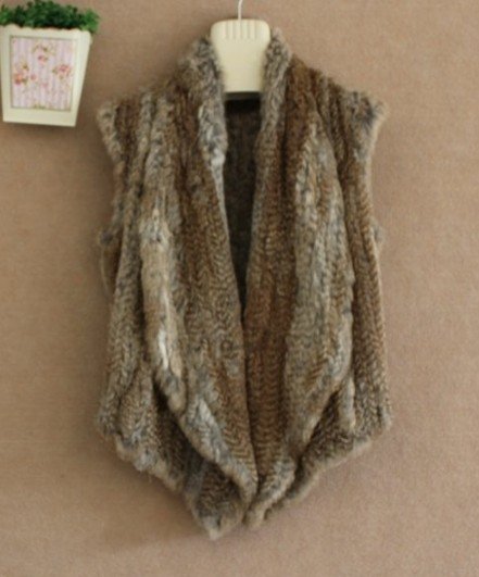 Hand-knitted Rabbit Fur Vest  Knitted Fur Waistcoat   K12028#  Natural Brown Color