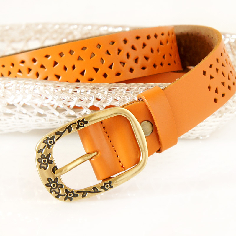 Handmade carved buckle cutout genuine leather belt Women cowhide strap all-match c801