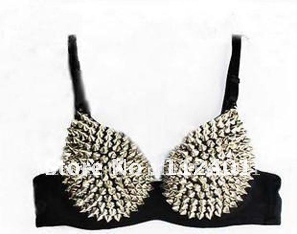 Handsewn bra Women Party Disco All-over Spike Stud Design Bra Metallic Punk Dance Bra Best Quality