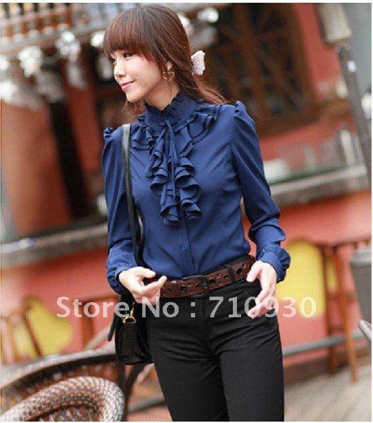 HanZhiFei 2012 Mandarin Collar Flounce Shirt/ Female Long Sleeve Shirt