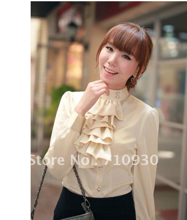 HanZhiFei Corea  Professional Women's/ Lotus leaf /OL Long-sleeved Shirt /big yard