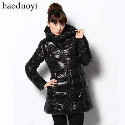 Haoduoyi azul moussy series thin white duck down medium-long slim female down coat