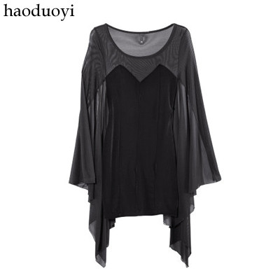 Haoduoyi gauze sleeve gloss velvet short design slim one-piece dress hm6 full