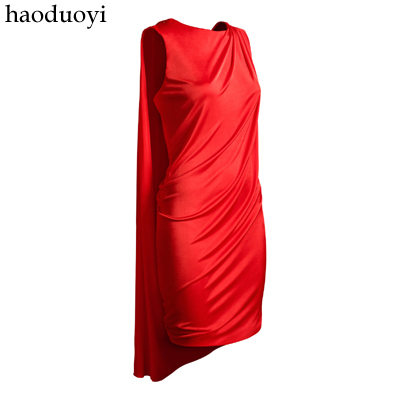 Haoduoyi hot-selling solid color pleated one-piece dress sleeveless banquet dress 2 6 full