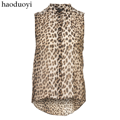 Haoduoyi top leopard print sleeveless shirt dovetail after 6 full