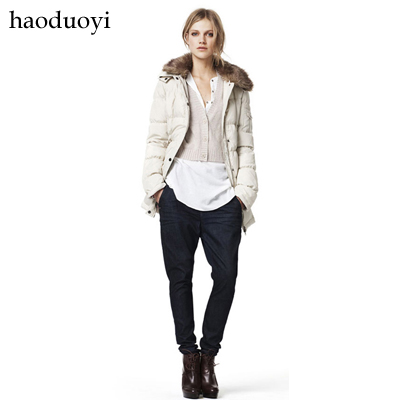 Haoduoyi trf fur collar with a hood long design thickening down coat cap detachable 5 full