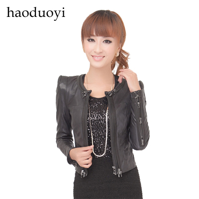 Haoduoyi zipper decoration o-neck suede leather clothing front fly zipper 311310042 free shipping