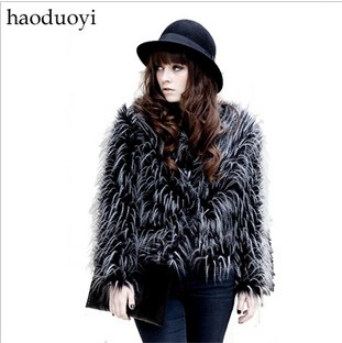 Haoduoyi2011 three-color peacock wool fur coat long-sleeve fur Size : XS~XL