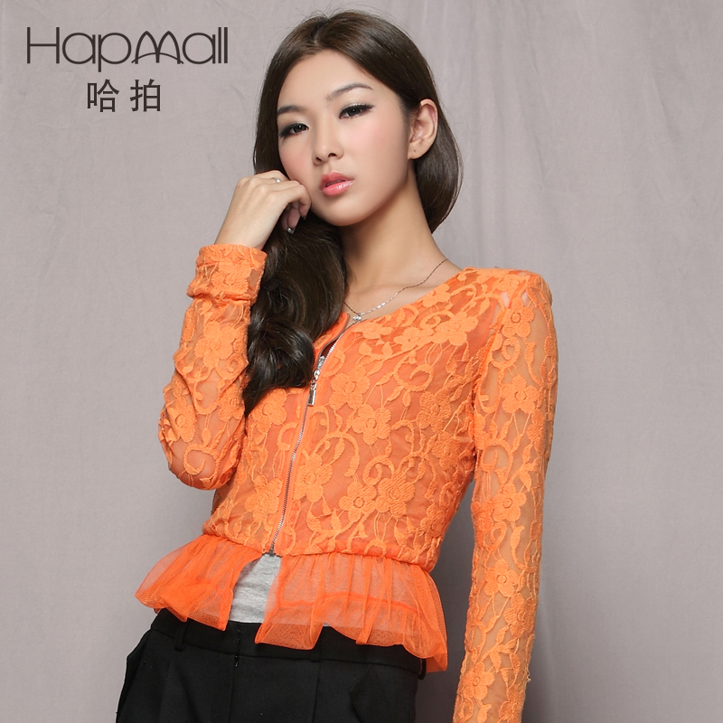 Hapmall 2013 spring lace gauze embroidered patchwork ruffle coat