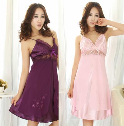 Happy & Easy buy--Women  Lace Satin Nightdress-- Silk Nightdress