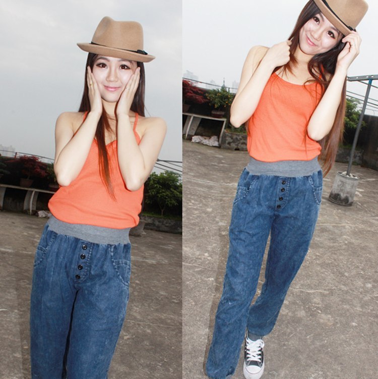 Harem pants button casual harem pants female skinny pants pencil pants jeans 5502