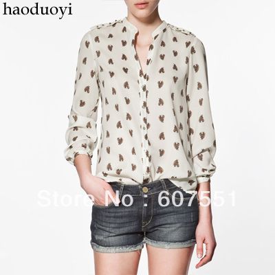 head portrait epaulet decoration stand collar long-sleeve chiffon shirt