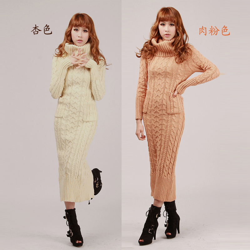 Heap turtleneck thickening elegant slim knitted sweater twisted pullover long design one-piece dress 3685 high quality