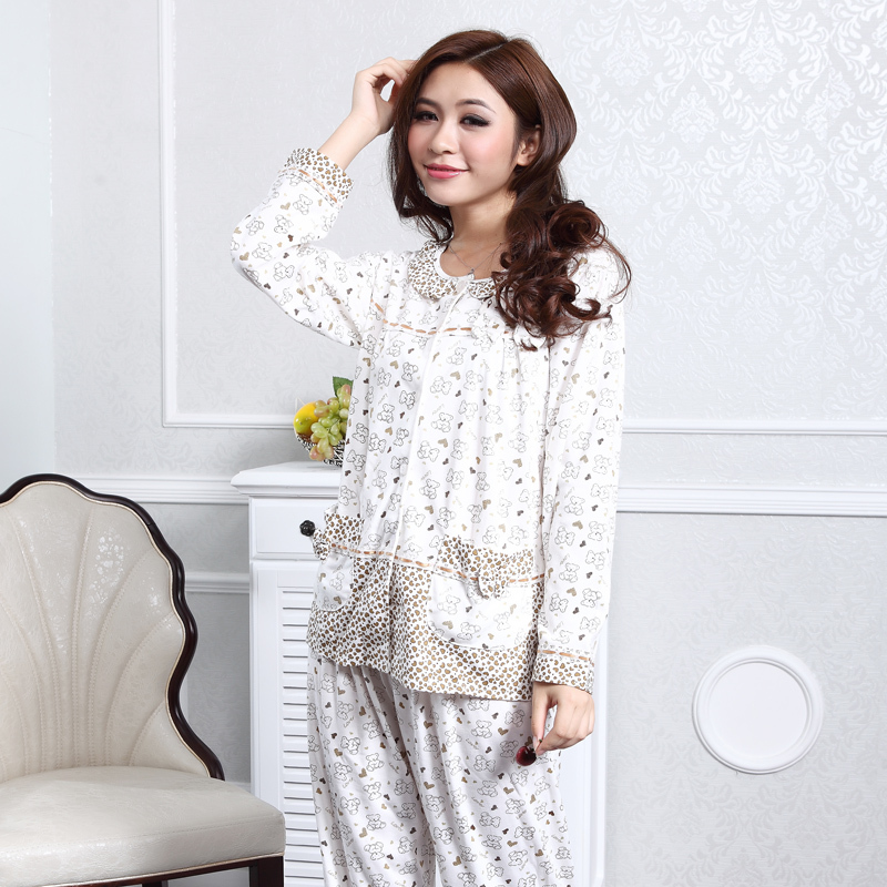 Heart cartoon print women's long-sleeve knitted cotton set sleepwear z8858