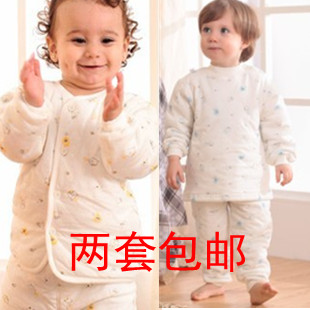 Heat 100% cotton baby thermal underwear set baby child sleepwear autumn and winter thickening Pajamas Winter 2013