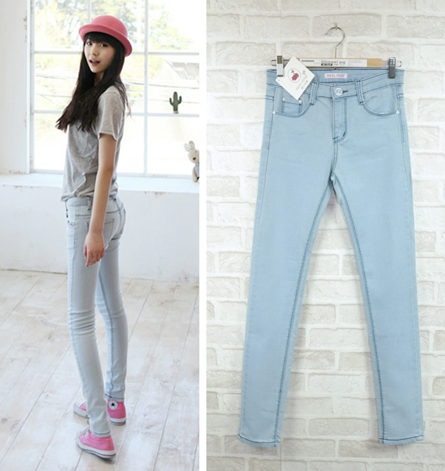 Heelstar light blue tight jeans elastic pencil pants skinny pants - 1001