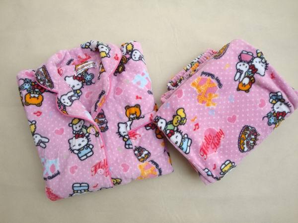 Hellokitty cartoon cat autumn and winter polar fleece fabric set women's sleepwear pants