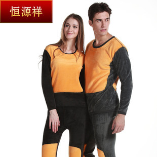 HENG YUAN XIANG 2012 autumn new arrival plus velvet thickening male female thermal underwear set golden flower thermal