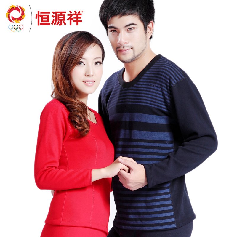 HENG YUAN XIANG bamboo goatswool thickening plus velvet lovers thermal underwear set male women's o-neck