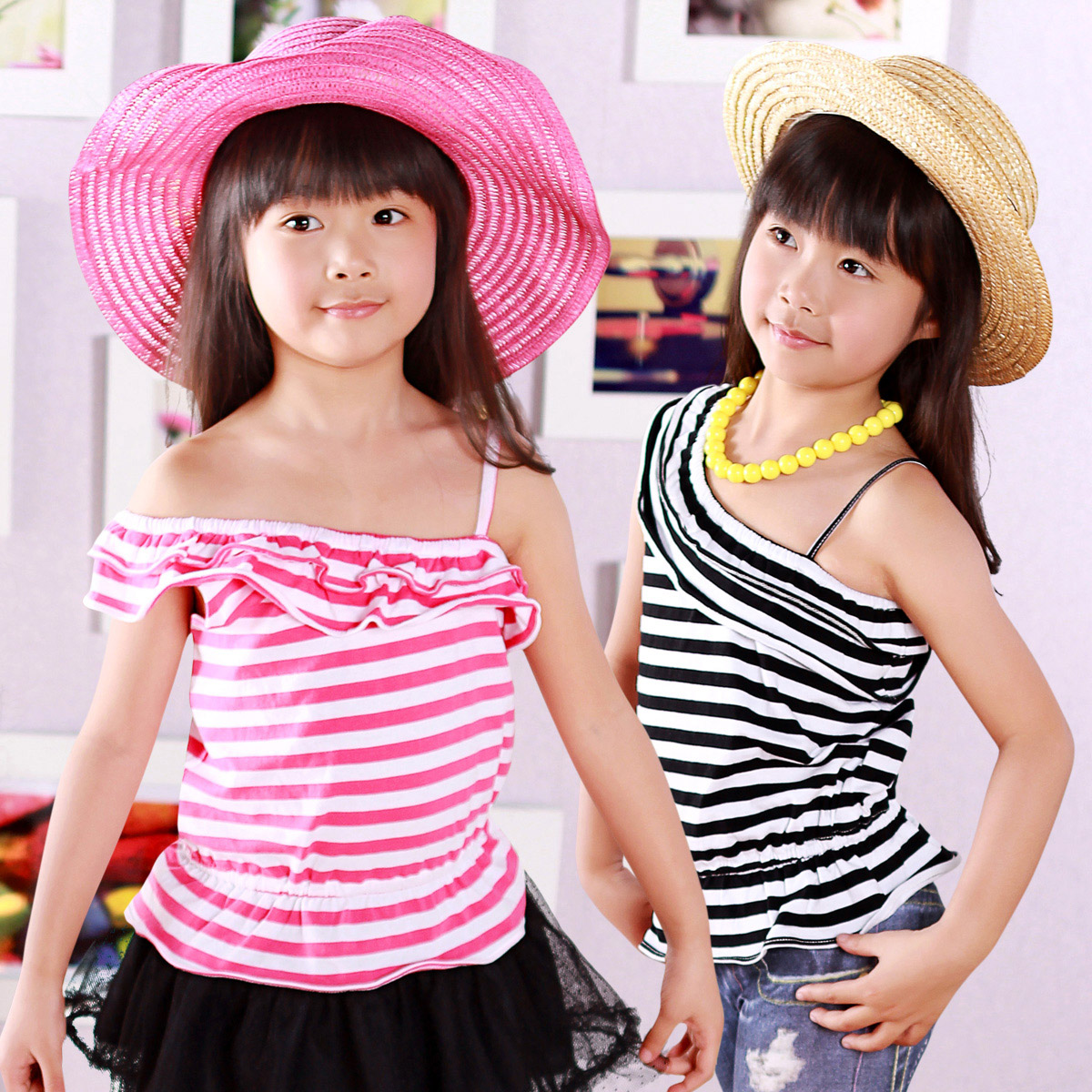 Hi children's girl clothing oblique female child pure cotton vest fashion summer 2012