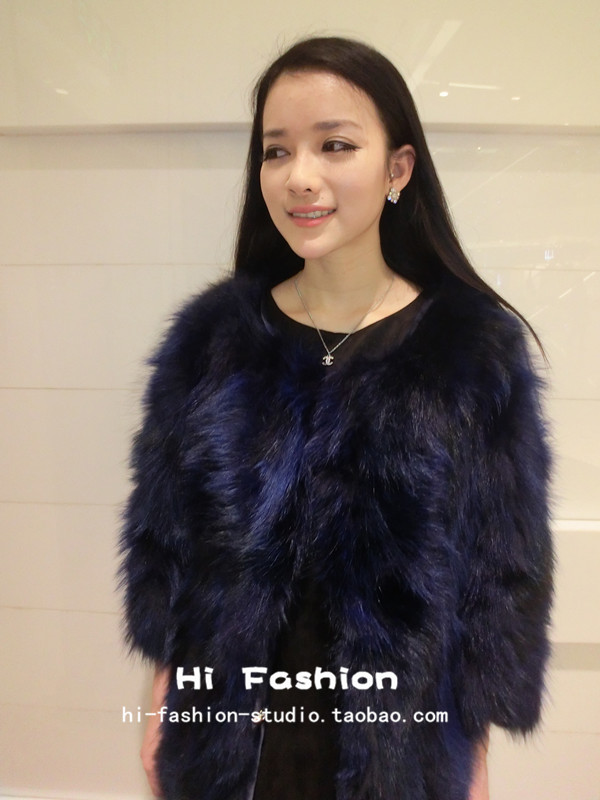 Hi fashion gorgeous ladies blue fox fur coat