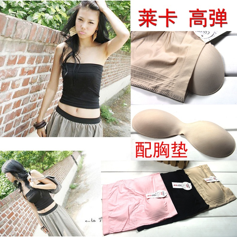 High-elastic seamless long design tube top tube top belt pad mm plus size tube top