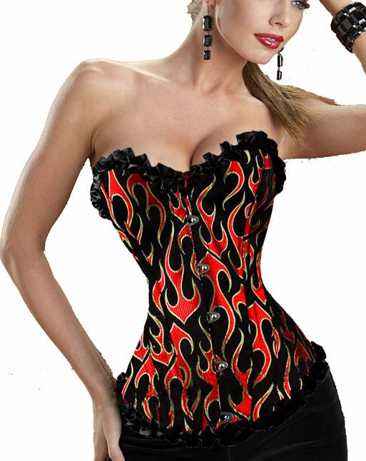 High Fashion Boned Lace Up Back Corset Hot Sale Top Flame Bustier With G-string