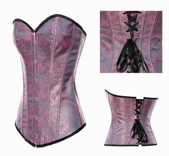 High Fashion Boned Lace Up Back Corset Hot Sale Top Purple Floral Bustier With G-string