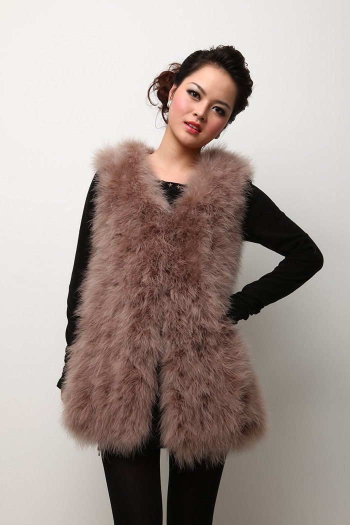 High Fashion Genuine Ostrich Hair Vest/Jacket/Coat High End Turkey Fur Coat Retail/wholesale/OEM Factory Sale