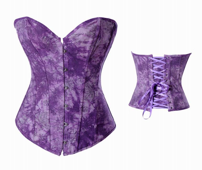 High Fashion Printing Jeans Corset Hot Sale Sexy Lingerie Top Purple Floral Bustier With Matching Thong