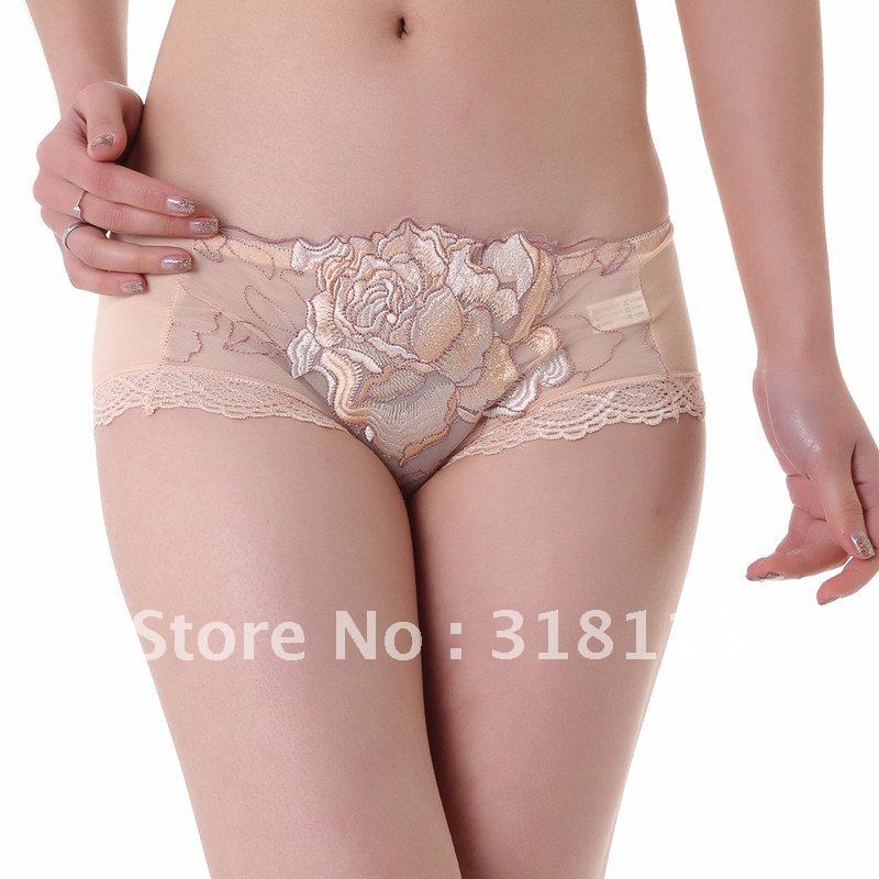 High-grade Bamboo Fiber Panties Peony Embroidery Sexy Lace Women's Underwear Briefs Knickers 900852-510008G Free shipping