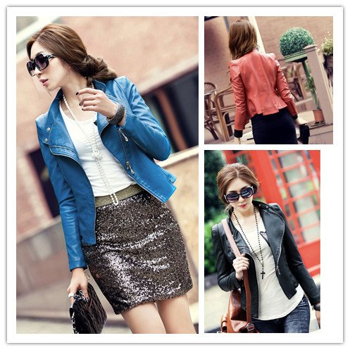 High quality!2012 Autumn New Fashion Women's Korea Stand Collar Fur Clothing Slim Ladies Leather Jacket Coat Outerwear 5208