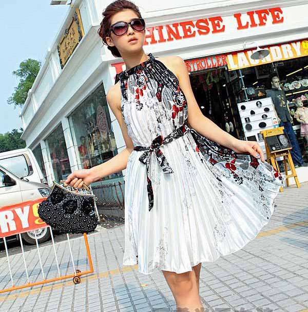 High quality  2012  fashion dress mini dress graceful women dress three color printed peony  skirt free shipping CW028