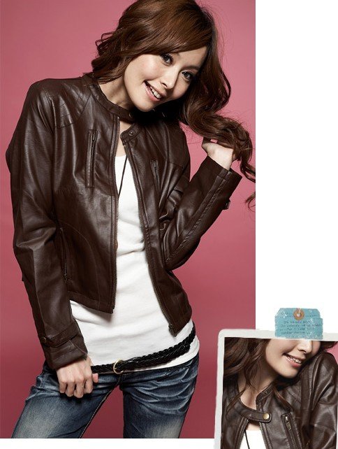 High quality 2012 New Autumn&Winter Womens Jacket O-neck design Slim Leather Coat Fur Clothing with good zips and epaulet