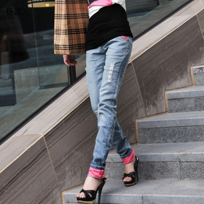 High quality ! 2013 casual loose jeans female ankle length trousers roll-up hem casual pants