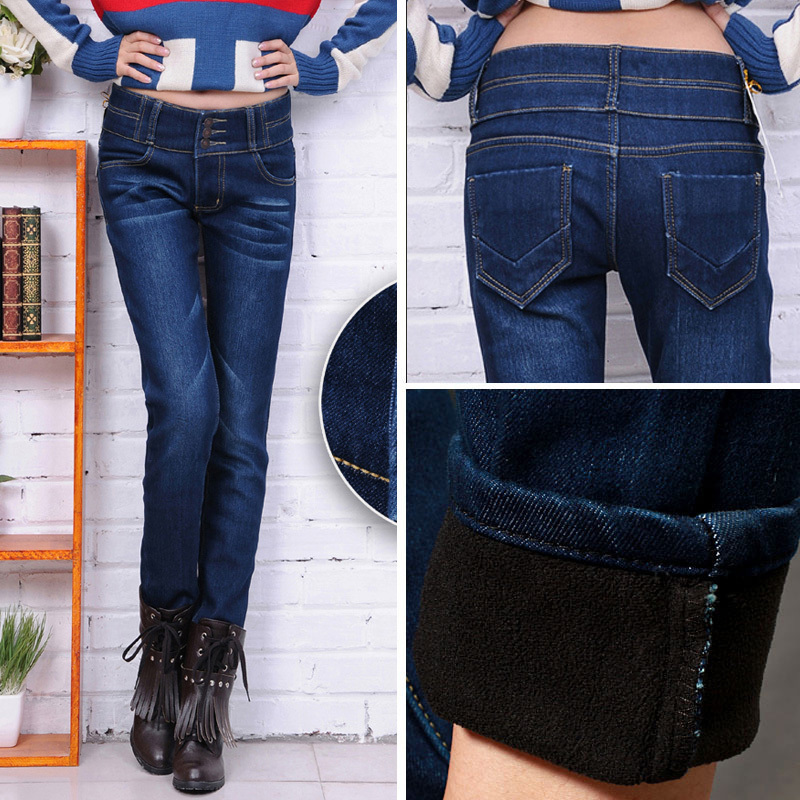 High Quality 2013 Winter Thicken Warm fleece Pencil Jeans Pants , Skinny Jeans Women Boots Pants trousers